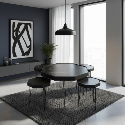 Schwarzer Holz Couchtisch mit Beistelltischen modern und stilvoll