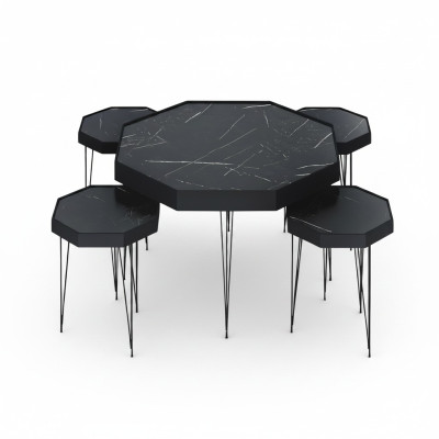 Schwarzer Holz Couchtisch mit Beistelltischen modern und stilvoll