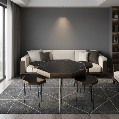 Schwarzer Holz Couchtisch mit Beistelltischen modern eleganter Stil