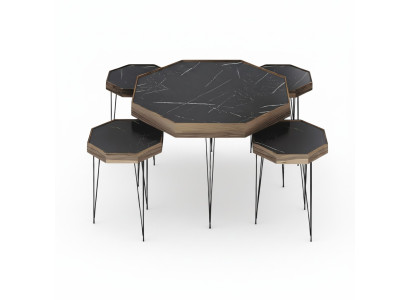 Schwarzer Holz Couchtisch mit Beistelltischen modern eleganter Stil