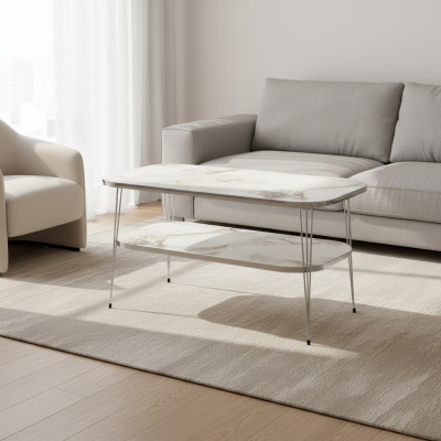 Moderner mehrfarbiger Couchtisch aus Holz und Edelstahl