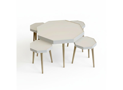 Eleganter Weißer Holz Couchtisch mit Beistelltischen im modernen Stil