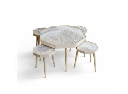 Beige Holz Couchtisch und Beistelltische im modernen Stil