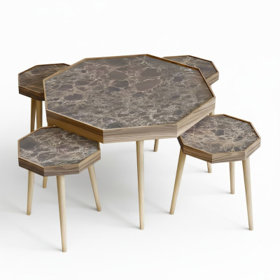 Eleganter Brauner Holz Couchtisch mit Beistelltischen im Set