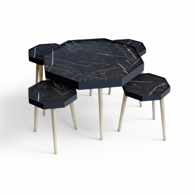 Schwarzer Holz Couchtisch mit Beistelltischen modernes Design