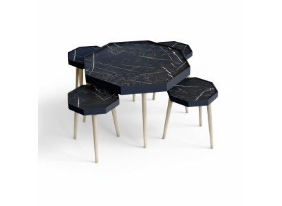 Schwarzer Holz Couchtisch mit Beistelltischen modernes Design