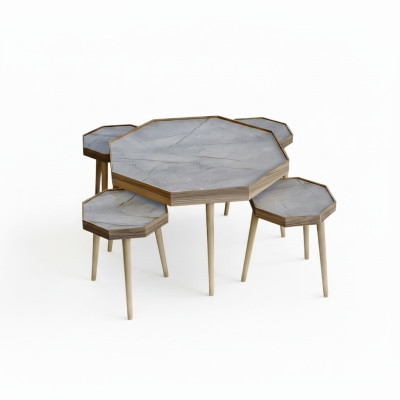 Eleganter grauer Holztisch-Set mit Couchtisch und Beistelltischen