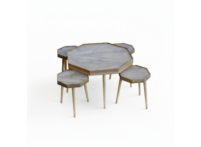 Eleganter grauer Holztisch-Set mit Couchtisch und Beistelltischen