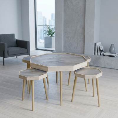 Grauer Holz Couchtisch mit Beistelltischen modern und elegant