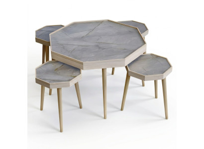 Grauer Holz Couchtisch mit Beistelltischen modern und elegant