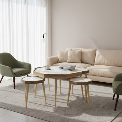 Eleganter Beistelltisch aus Holz in Beige für modernes Wohnzimmer