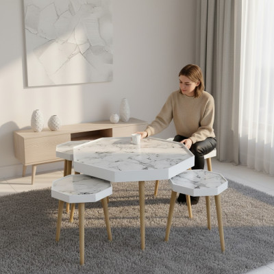 Weißer Holz Couchtisch mit Beistelltischen modern und stilvoll