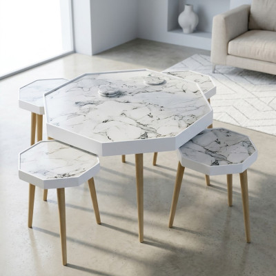 Weißer Holz Couchtisch mit Beistelltischen modern und stilvoll