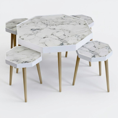 Weißer Holz Couchtisch mit Beistelltischen modern und stilvoll