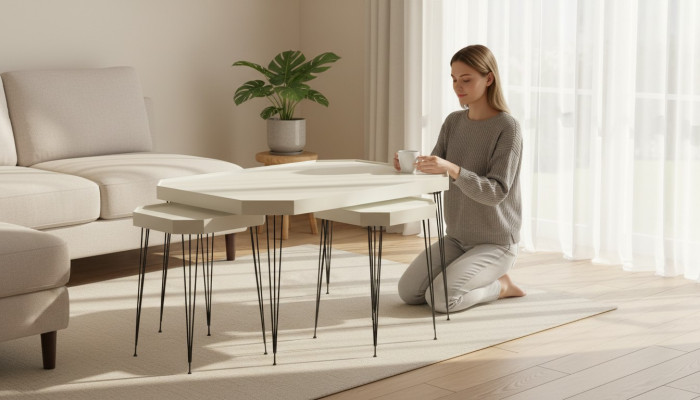 Weiße Holz Couchtisch mit Beistelltischen im modernen Stil