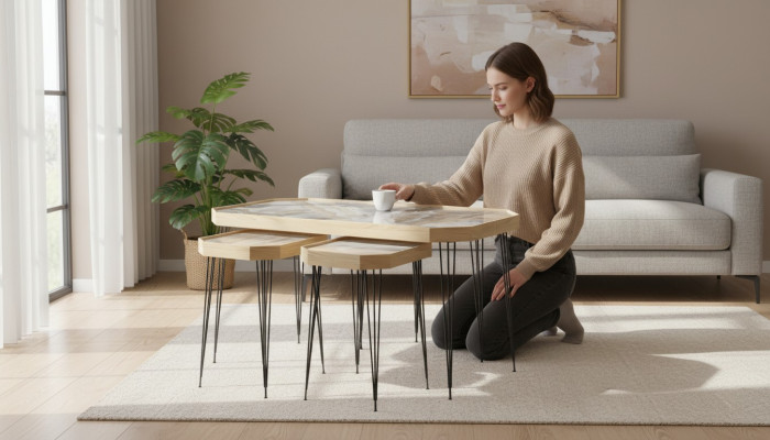 Eleganter Beistelltisch aus Holz in Beige für modernes Wohndesign