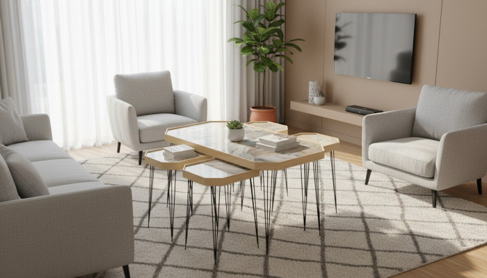 Eleganter Beistelltisch aus Holz in Beige für modernes Wohndesign