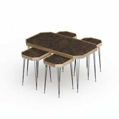 Eleganter Brauner Holz Couchtisch mit Beistelltischen im Stil