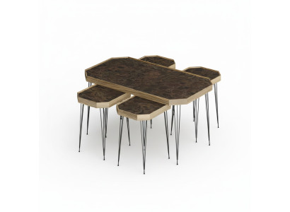 Eleganter Brauner Holz Couchtisch mit Beistelltischen im Stil