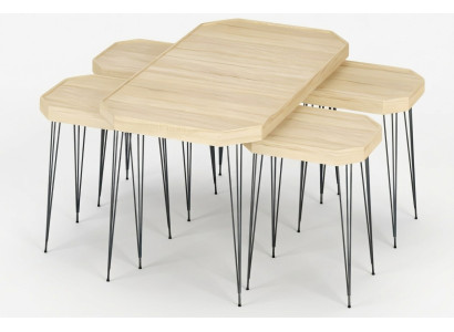 Beige Holz Couchtisch mit Beistelltischen Modern Elegant Set