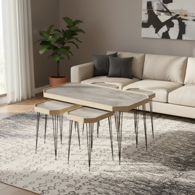 Eleganter grauer Holz-Couchtisch mit Beistelltischen im modernen Stil