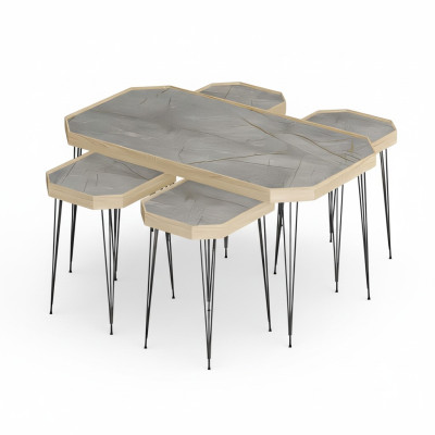 Eleganter grauer Holz-Couchtisch mit Beistelltischen im modernen Stil