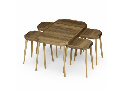 Moderner brauner Holz-Couchtisch mit Beistelltischen im Set