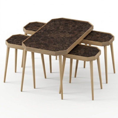 Eleganter brauner Holz-Couchtisch mit Beistelltischen im modernen Stil