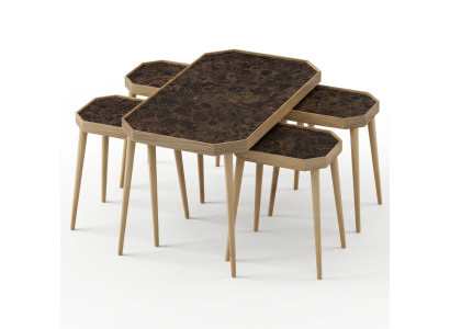 Eleganter brauner Holz-Couchtisch mit Beistelltischen im modernen Stil