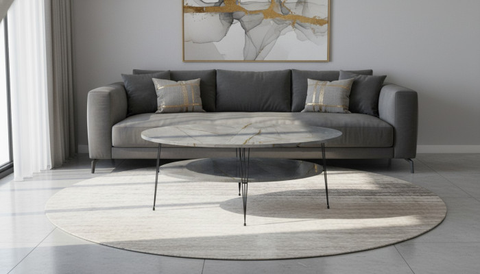 Moderner grauer Couchtisch aus Holz mit stilvollem Design