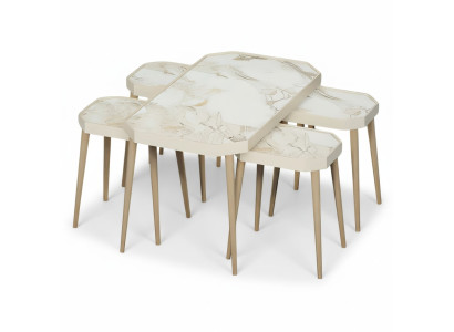 Beige Holz Couchtisch mit Beistelltischen im eleganten Stil
