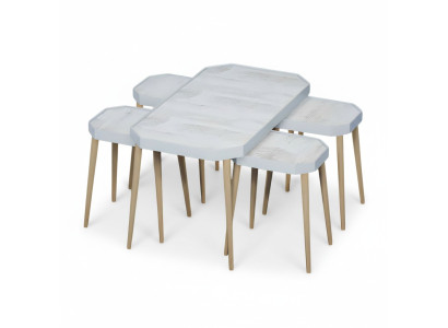 Eleganter weißer Holz Couchtisch mit Beistelltischen im modernen Stil