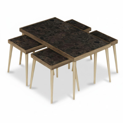 Eleganter brauner Holztisch-Set mit Couchtisch und Beistelltischen