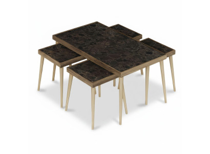 Eleganter brauner Holztisch-Set mit Couchtisch und Beistelltischen