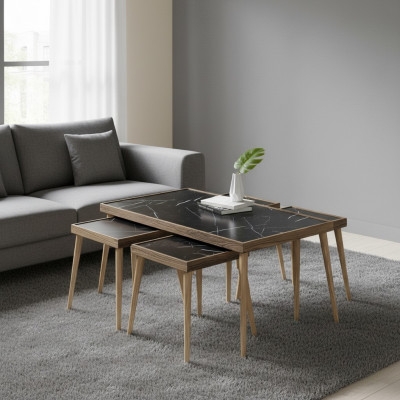 Schwarzer Holz Couchtisch mit Beistelltischen Modernes Design