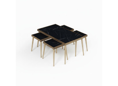Schwarzer Holz Couchtisch mit Beistelltischen Modernes Design