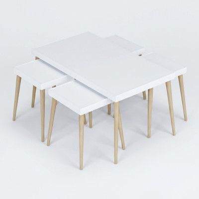 Weißer moderner Couchtisch mit Beistelltischen aus Holz