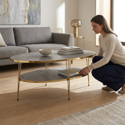 Grauer Holz Couchtisch Modern Eleganter Wohnzimmertisch