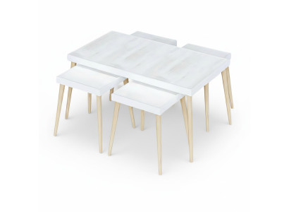 Eleganter weißer Holz Couchtisch mit Beistelltischen im modernen Stil