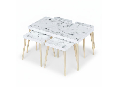 Eleganter weißer Holz Couchtisch mit Beistelltischen im modernen Stil