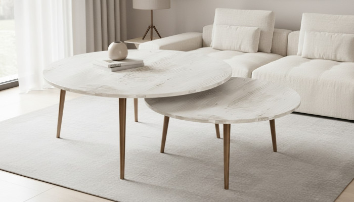 Elegante graue Holz-Beistelltische im modernen Stil, vielseitiges Set