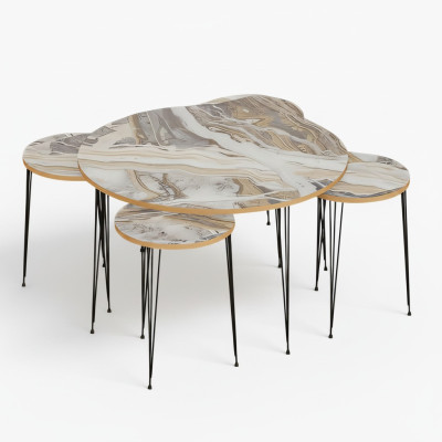 Mehrfarbiger Holz-Couchtisch mit Beistelltischen im modernen Stil