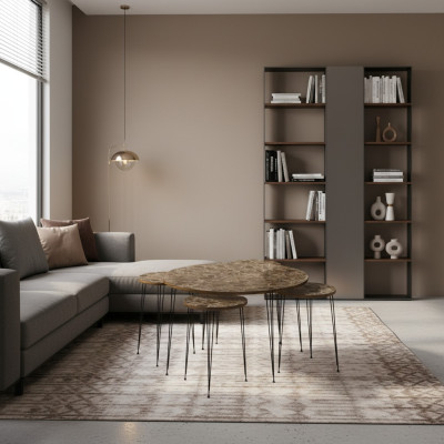 Eleganter brauner Holz-Couchtisch mit Beistelltischen im modernen Stil