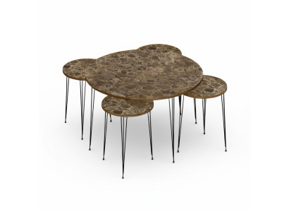 Eleganter brauner Holz-Couchtisch mit Beistelltischen im modernen Stil