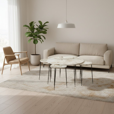 Moderner Holz-Couchtisch mit 4 Beistelltischen in Mehrfarbig