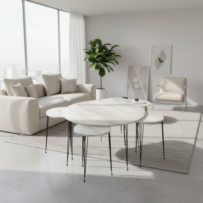 Moderner grauer Holz-Couchtisch mit Beistelltischen Set