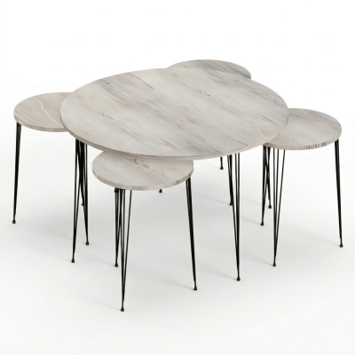 Moderner grauer Holz-Couchtisch mit Beistelltischen Set