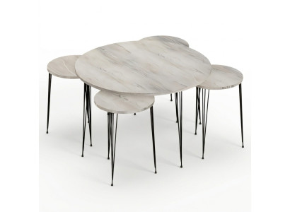 Moderner grauer Holz-Couchtisch mit Beistelltischen Set