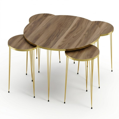 Moderner brauner Holz-Couchtisch mit Beistelltischen, stilvolles
