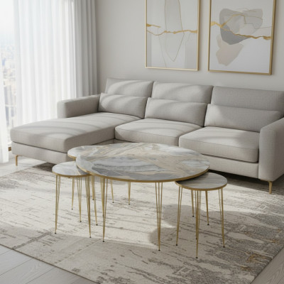 Moderner Mehrfarbiger Holz-Couchtisch mit Beistelltischen Set